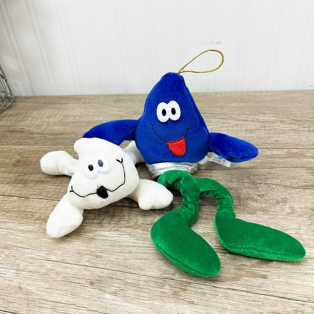 Vintage 90s Dandee Christmas Plush Ornaments Blue Light Bulb White Ghost Lot 2